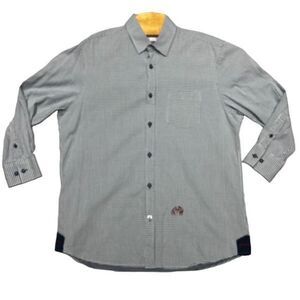 John Lennon Mens Gingham Pocket Long Sleeve Dress Shirt Black White Size Large